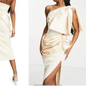 Bow Shoulder Ivory Dress